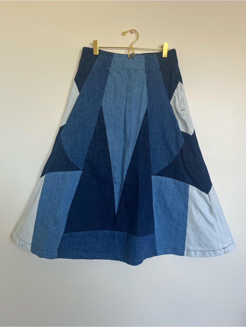 Patchwork Denim A-Line Skirt in Blue